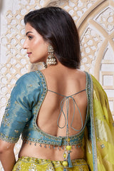 Yellow Banarasi Brocade Woven Lehenga with Sequin Work