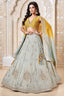 Blue Brocade Silk Woven Lehenga with Sequins Work - blue silk saree