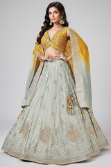 Blue Brocade Silk Woven Lehenga with Sequins Work