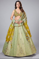 Green Tissue Woven and Sequin Worked Lehenga