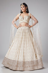 Ivory White Georgette Zari Woven Lehenga with Sequin Embroidery Work