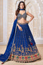 Blue Chinon Crepe Printed and Sequin Worked Lehenga - blue crepe saree