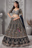 Black Chinon All Over Printed Flared Lehenga with Sequin Work - red saree