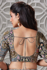 Black Chinon All Over Printed Flared Lehenga with Sequin Work