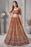 Yellow and Red Crepe Silk Printed Lehenga - red silk saree