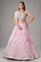 Light Pink Georgette Floral Embroidered and Sequin Worked Lehenga - red georgette saree embroidered