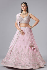 Light Pink Georgette Floral Embroidered and Sequin Worked Lehenga