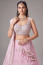 Light Pink Georgette Floral Embroidered and Sequin Worked Lehenga - red georgette saree embroidered