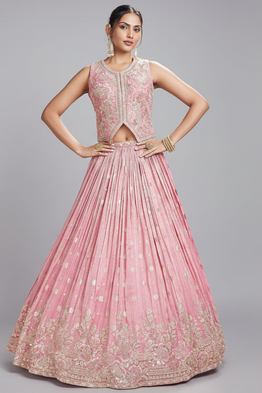 Light Pink Tissue Handworked Lehenga