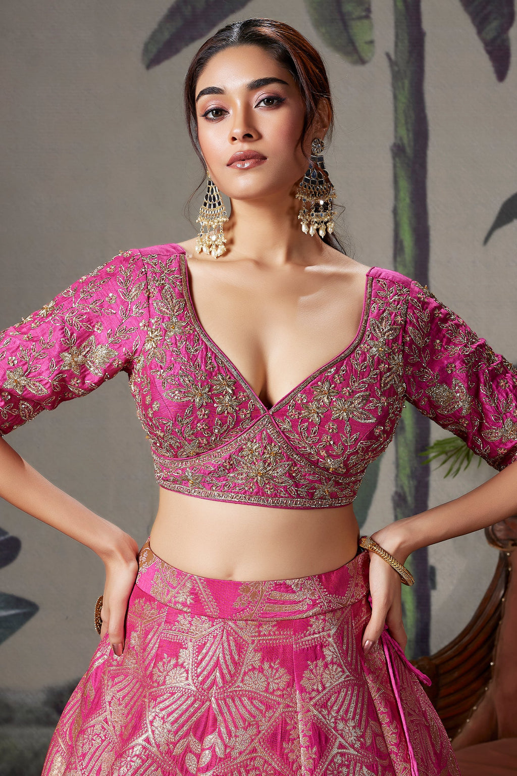 Pink Banarasi Brocade Silk Zari Weaving Lehenga - pink silk saree zari