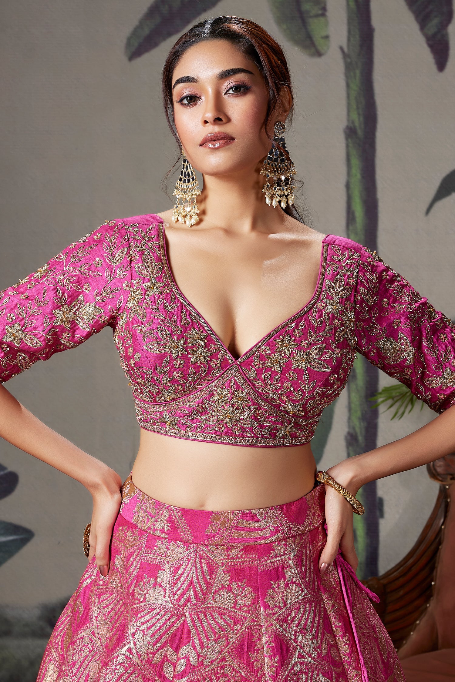 Pink Banarasi Brocade Silk Zari Weaving Lehenga - pink silk saree zari