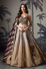 Silver and Golden Tissue Lehenga with Handwork Blouse - gold saree
