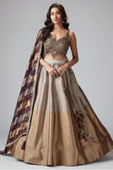 Silver and Golden Tissue Lehenga with Handwork Blouse - gold saree