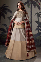Silver and Golden Ombre Tissue Zardosi Worked Lehenga with Long Top - gold saree