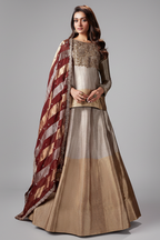 Silver and Golden Ombre Tissue Zardosi Worked Lehenga with Long Top - gold saree