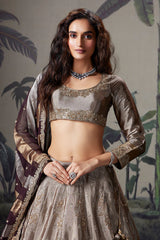 Silver and Golden Ombre Tissue Zardosi Worked Lehenga