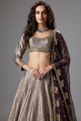 Silver and Golden Ombre Tissue Zardosi Worked Lehenga