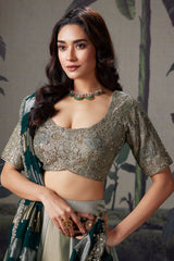 Mint Green and Golden Tissue Lehenga with Zardosi and Sequin Work