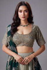 Mint Green and Golden Tissue Lehenga with Zardosi and Sequin Work