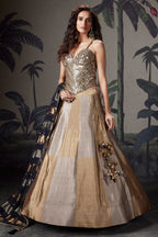 Golden and Silver Ombre Tissue Lehenga with Mirror Worked Corset - gold saree