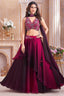 Purple and Magenta Ombre Crepe Silk Layered Lehenga with Sequin Cutdana Work - red silk saree