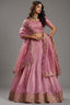 Dusty Rose Pink Organza Lehenga - Front View