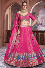 Magenta Pink Tissue Woven Lehenga with Paithani Border