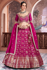 Rani Pink Banarasi Silk All Over Zari Weave Lehenga