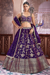 Purple Silk Floral Zari Woven Lehenga