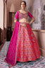 Pink and Red Banarasi Silk All Over Woven Lehenga - red silk saree