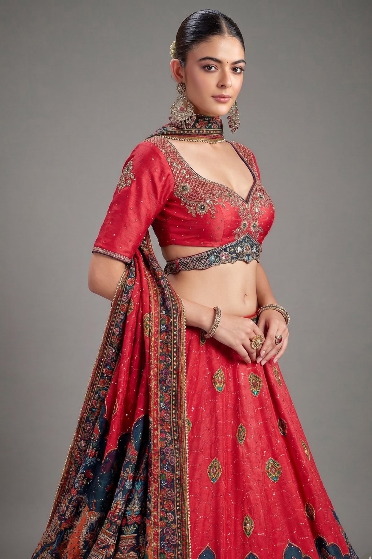 Pink Chiffon Silk Digital Floral Printed Lehenga with Sequins Work - pink silk saree