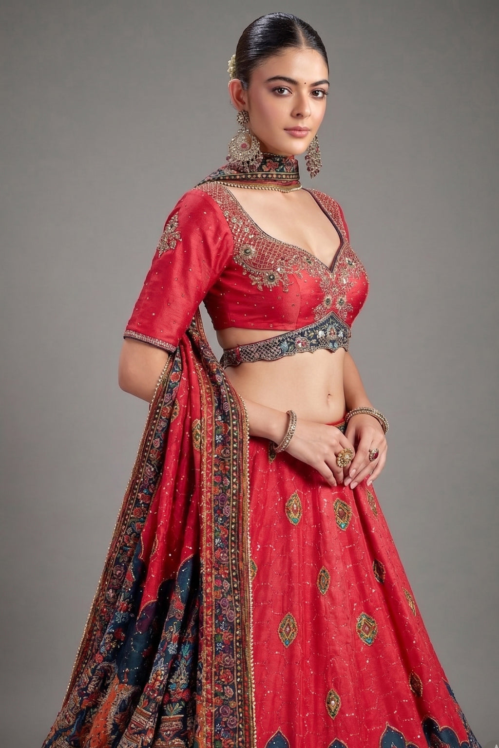 Pink Chiffon Silk Digital Floral Printed Lehenga with Sequins Work - pink silk saree