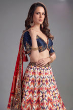 Pearl White Chiffon Silk Printed Lehenga with Sequins Work - white silk saree
