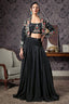 Black Crepe Silk Floral Embroidered Crop Top with Mermaid Cut Lehenga and Jacket - red silk saree embroidered