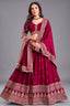 Wine art silk sequin embroidered lehenga - front view with vibrant embroidery