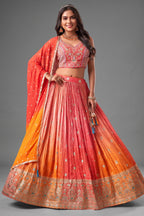 Multi Colored Ombre Chinon Crepe Lehenga - Front View