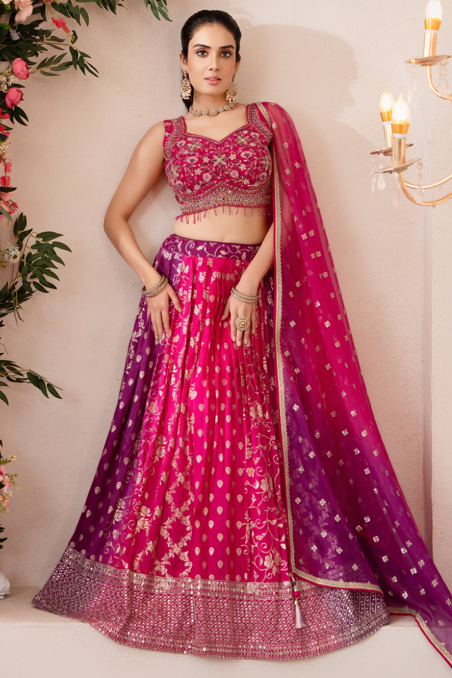 Designer Multi Colored Ombre Georgette Woven Lehenga for festive wear