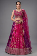 Multi Colored Ombre Georgette Woven Lehenga - Front View