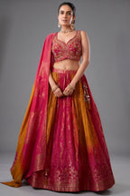 Multi colored ombre organza bandhej printed lehenga choli set