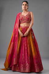 Multi colored ombre organza bandhej printed lehenga choli set
