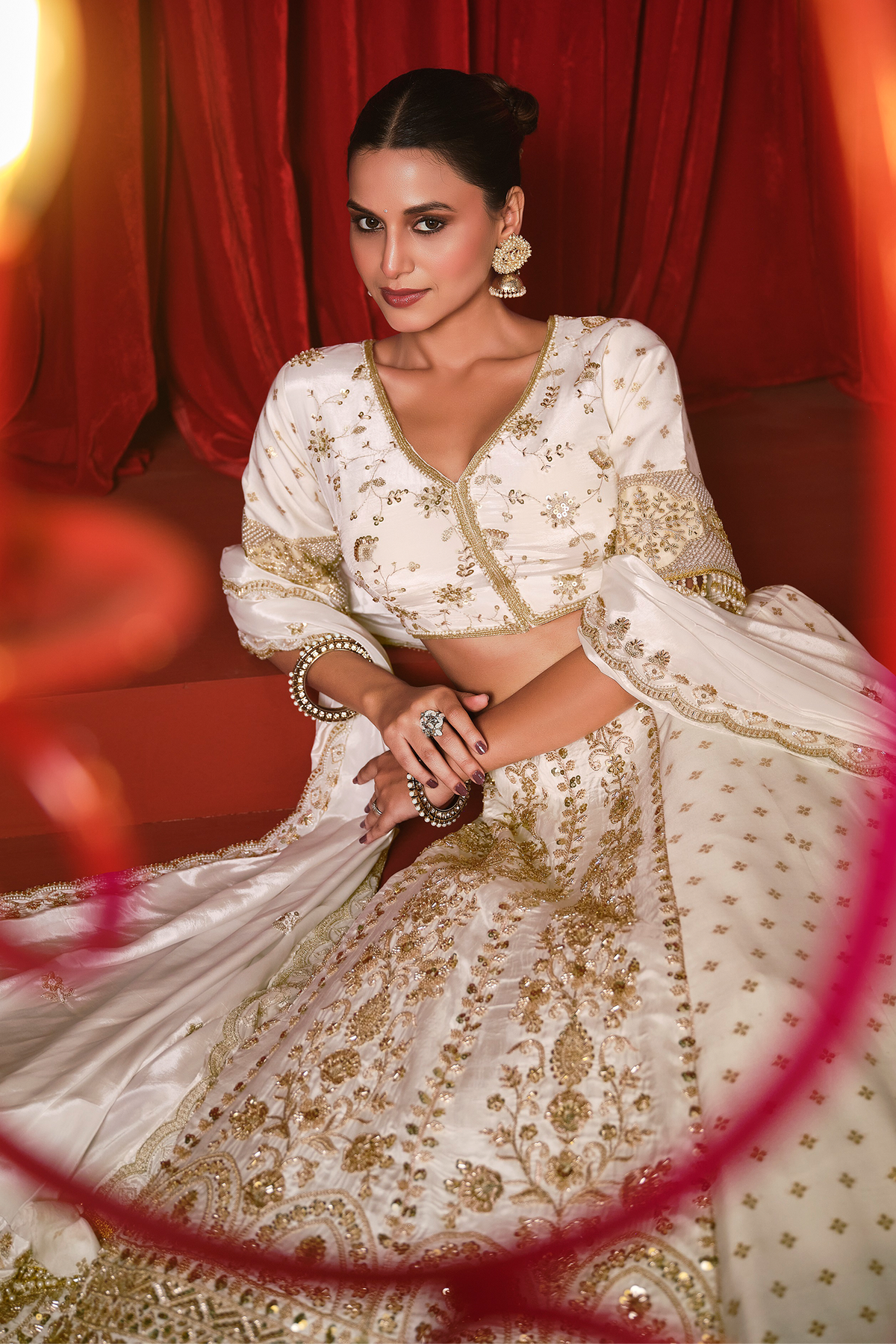 Ivory Premium Dola Silk Lehenga with Intricate Handcrafted Borders