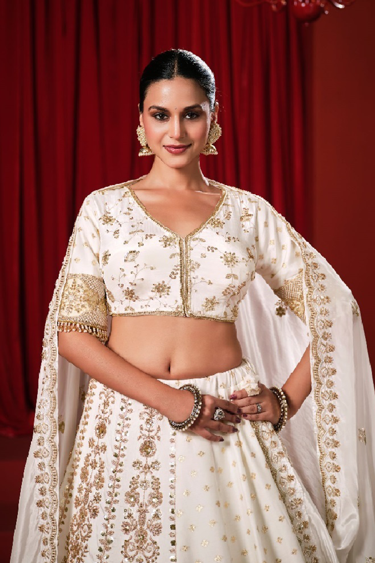 Ivory Premium Dola Silk Lehenga with Intricate Handcrafted Borders