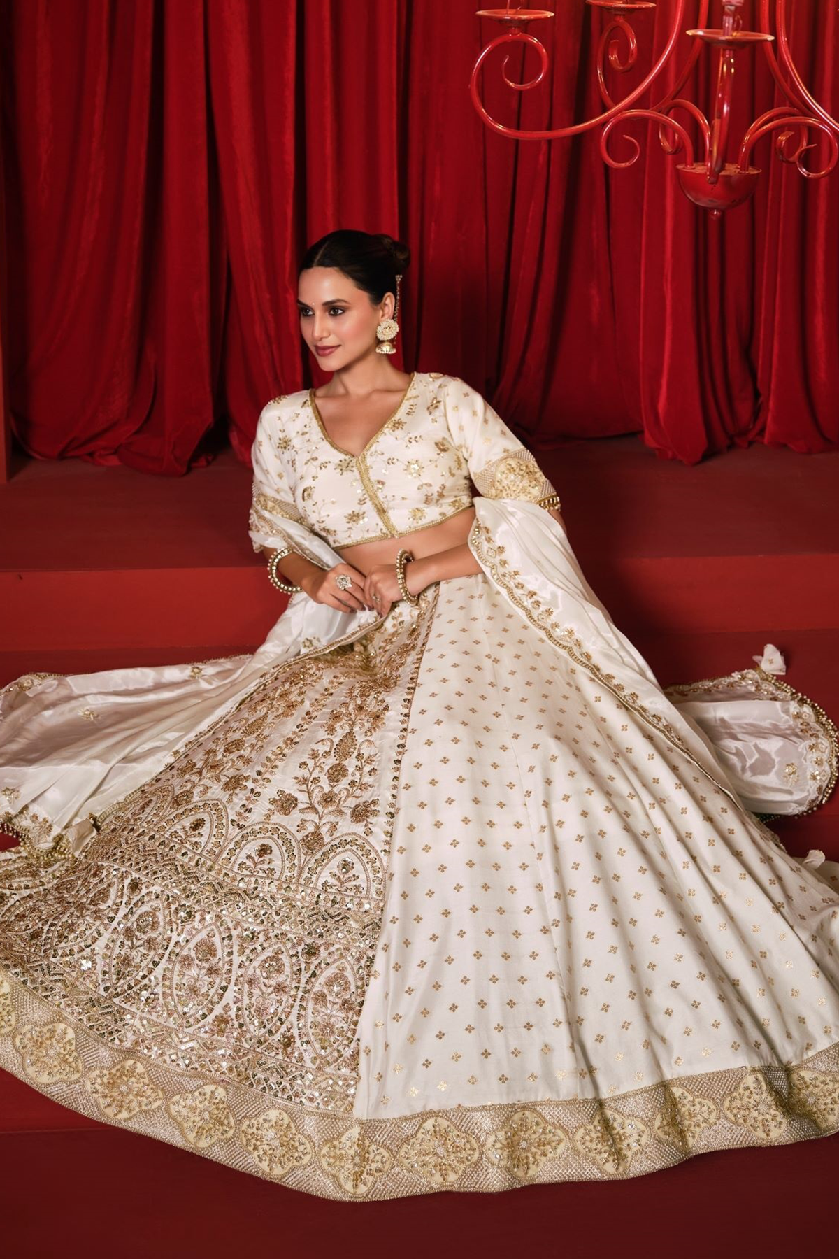 Ivory Premium Dola Silk Lehenga with Intricate Handcrafted Borders