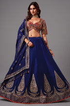 Dark Blue Banarasi Kinkhab and Dola Silk Heritage Lehenga Choli