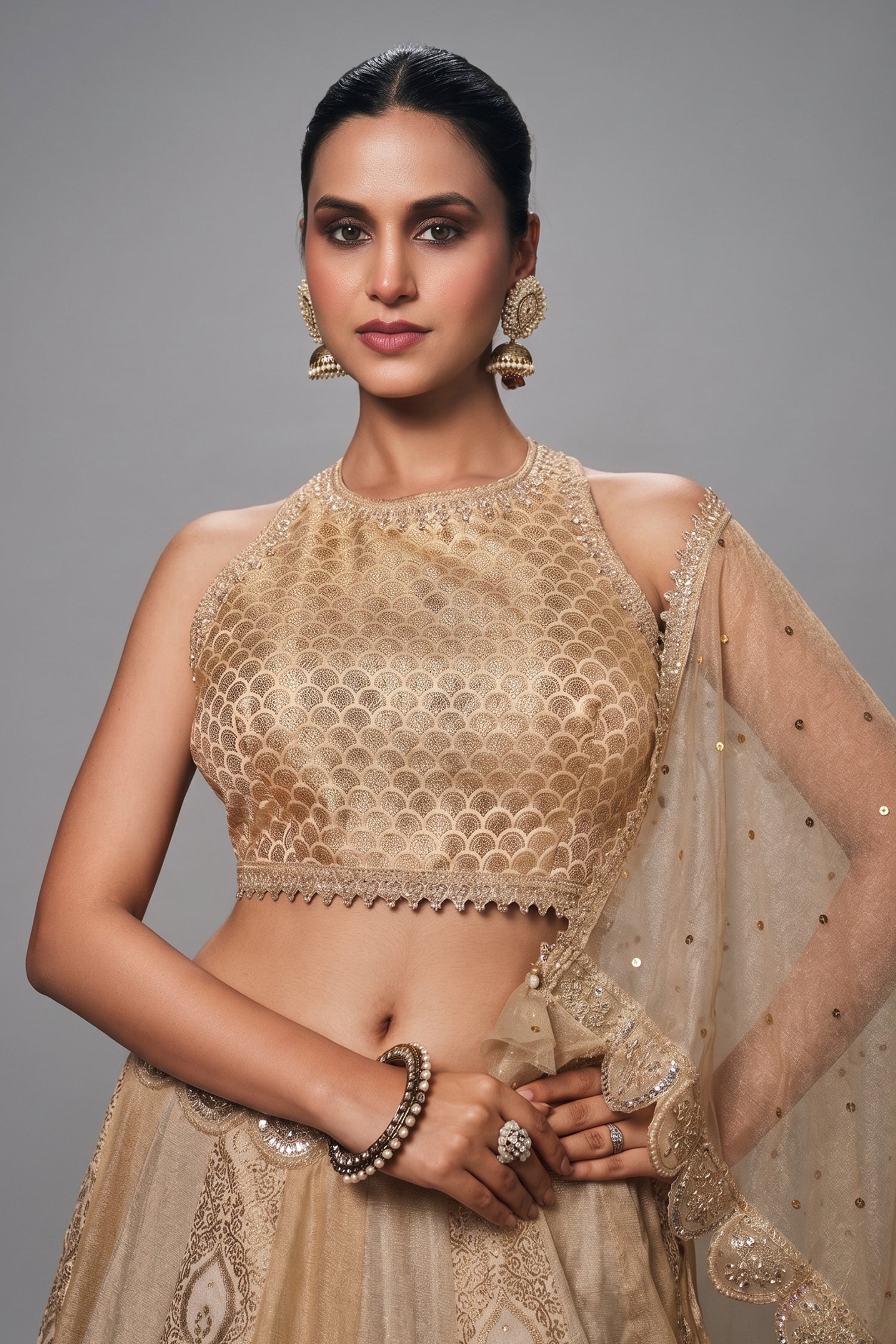 Ivory Tissue Silk and Banarasi Brocade Lehenga Choli Secondary image
