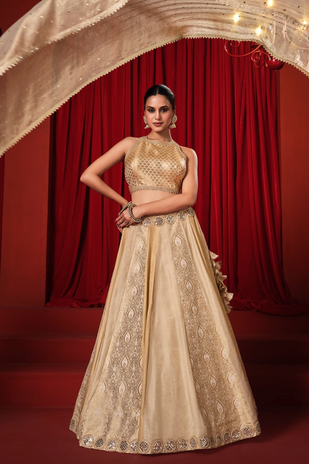 Ivory Tissue Silk and Banarasi Brocade Lehenga Choli