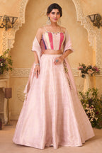 Pastel Pink Brocade Lehenga Set featuring Paneled Multi-Tonal Woven Corset and Banarasi Dupatta