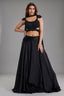 Midnight Black Chinon Satin Layered Lehenga with Heavily Hand-Embellished Cutout Blouse and Choker Dupatta
