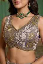 Dusty Purple Metallic Tissue Lehenga Choli with Royal Floral Sequin & Bead Embroidery