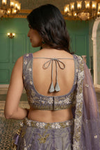 Dusty Purple Metallic Tissue Lehenga Choli with Royal Floral Sequin & Bead Embroidery